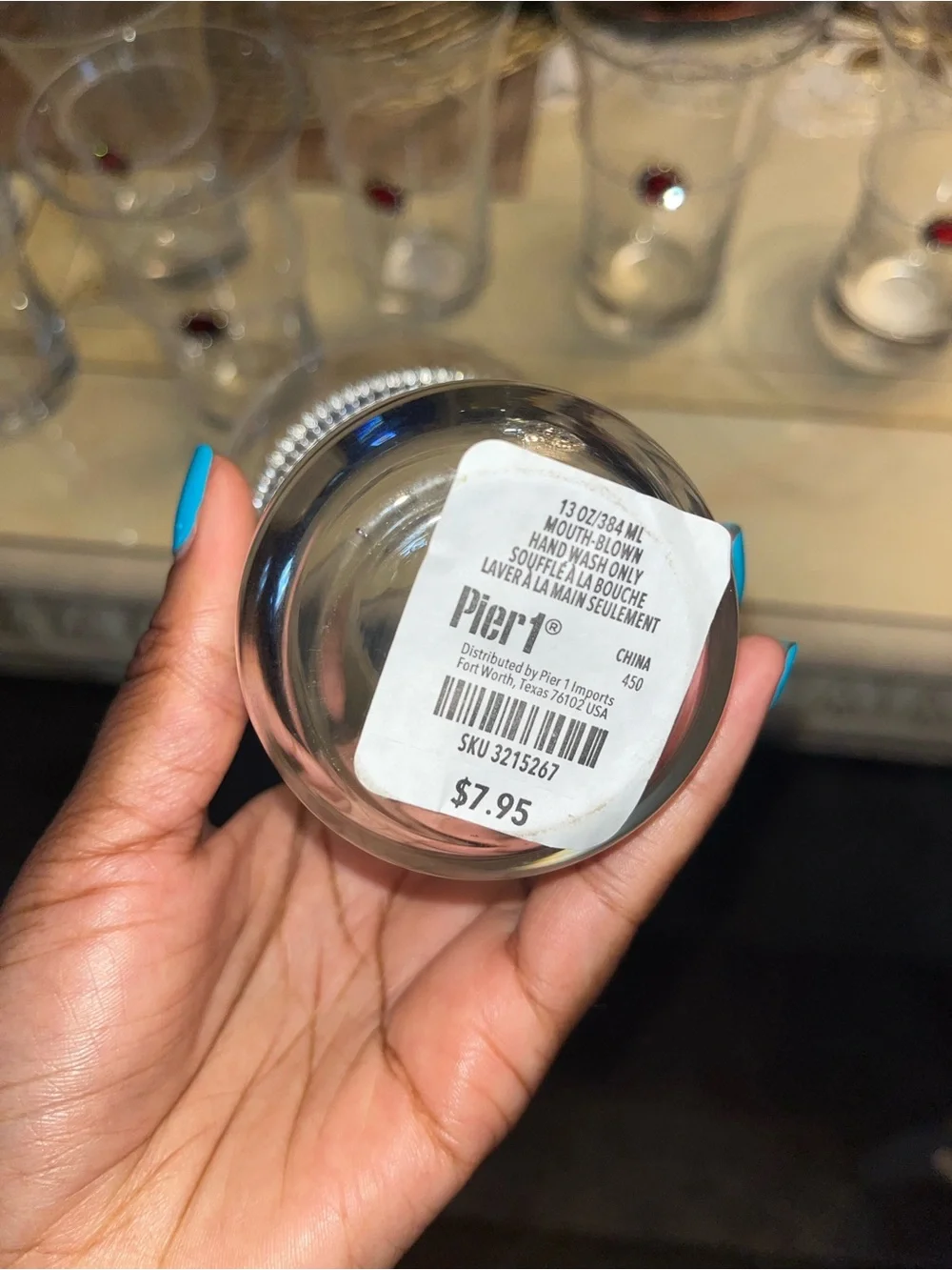 NEW Pier 1 Imports Jeweled Rhinestone Stem Wine Glasses Set of 8 Goblets